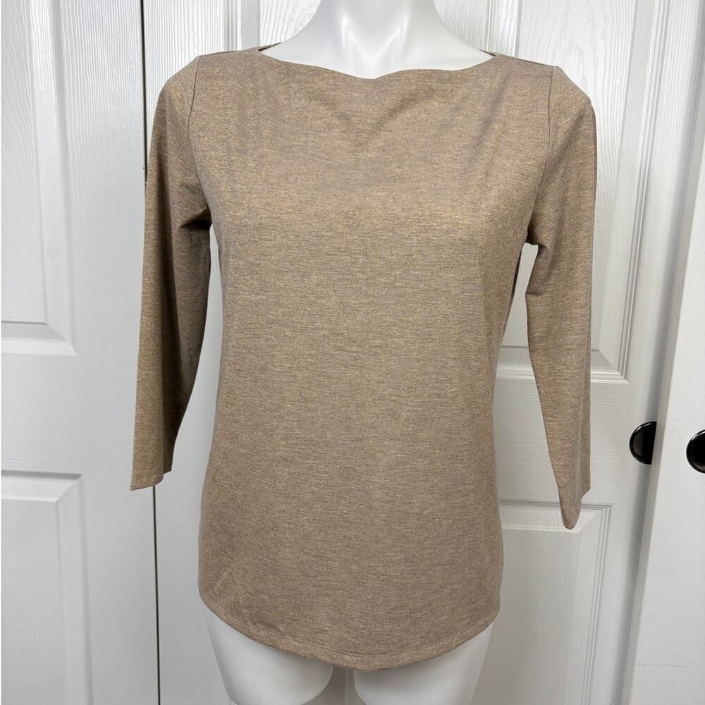 Ann Taylor 3/4 Sleeve Metallic Gold Boatneck Women's Top Size M